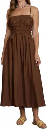 Blu Pepper Shirred Bodice Spaghetti Strap Midi Dress In Brown