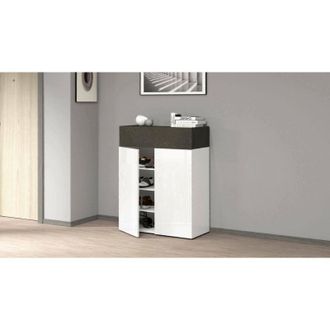 Dmora Dmora - Zapatero Oliviero, Zapatero Que Ahorra Espacio Con 3 Puertas, Armario De Entrada Multifuncional, 76x38h100 Cm, Blanco Y Antracita, Con Embalaj