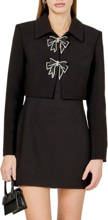 endless rose Rhinestone Bow Detail Crop Jacket in Black at Nordstrom, Size X-Small