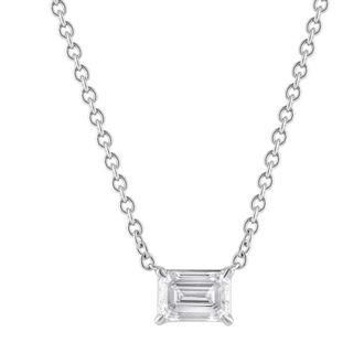 Grown Brilliance 0.75 Carat 14K White Gold Emerald Cut Lab Grown Diamond 18 Solitaire Pendant Necklace for Women- Color/Clarity-GVSI