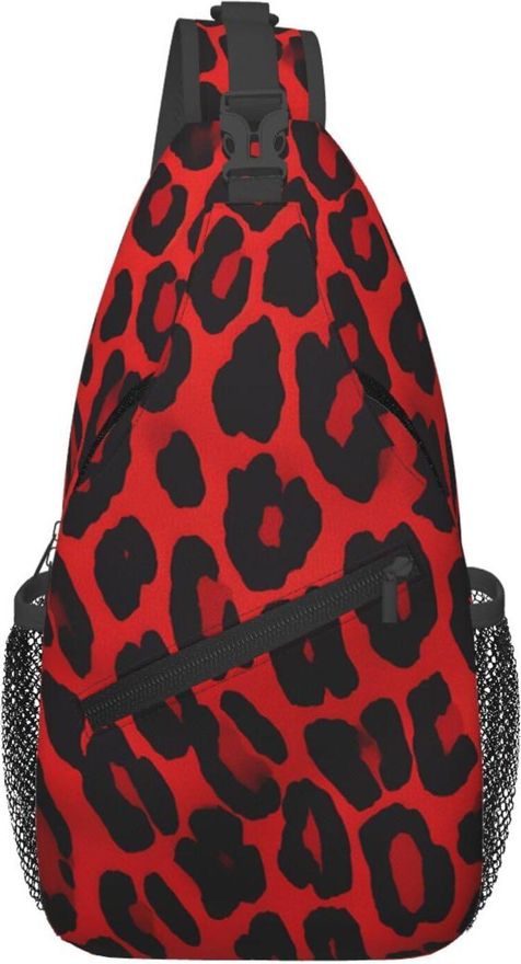 Red Leopard Pattern Sling Bag Lightweight Cross Body Bag Trendy Fanny Pack For Men Outdoors Women
