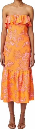 Rhode Resort Thea Ruffle Trim Halter Midi Dress In Coral Reef Grande