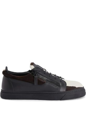 Giuseppe Zanotti Frankie double-zip low-top sneakers - men - Suede/Rubber/Pony Fur/Calf Leather/Calf Leather - 39 - Black