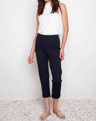 UP Compression Slim Cropped Front-Cuff Pants In Navy