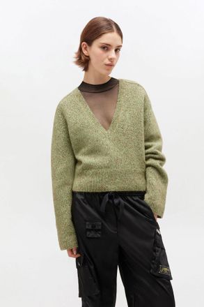 Ganni Green V-neck Sweater