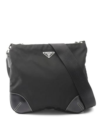 Prada 2000s logo-plaque leather cross body bag - women - Nylon/Calf Leather - One Size - Black