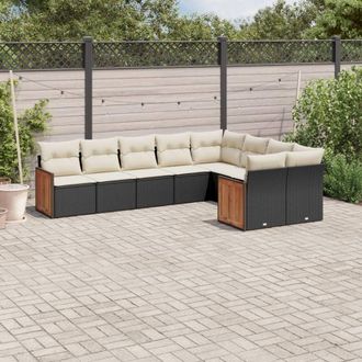 vidaXL Set De Sof&aacute;s De Jard&iacute;n 8 Piezas Y Cojines Rat&aacute;n Sint&eacute;tico Negro Vidaxl