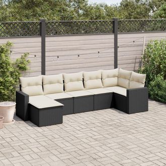 vidaXL Vidaxl - Set De Comedor De Jard&iacute;n 7 Pzas Y Cojines Rat&aacute;n Sint&eacute;tico Negro