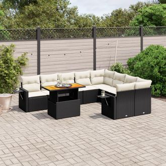 vidaXL Set De Sof&aacute;s De Jard&iacute;n 10 Pzas Cojines Rat&aacute;n Sint&eacute;tico Negro Vidaxl