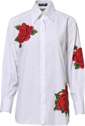 Dolce & Gabbana White Rose Embroidery Collared Shirt Womens Top (Pre-Owned)
