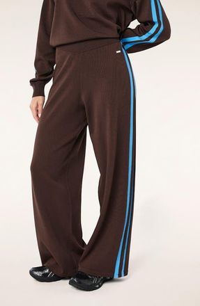 P.E Nation Retreat Stripe Wide Leg Track Pants in Coffee/Marina at Nordstrom, Size X-Large
