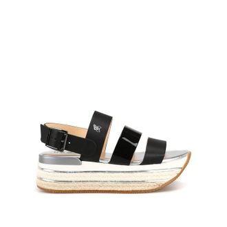 Hogan Womens Leather Wedge Sandals In Black