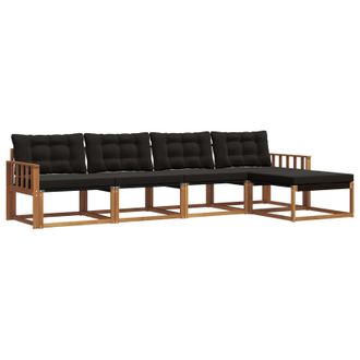 vidaXL Conjunto De Sof&aacute;s De Exterior Con Coj&iacute;n 5 Pcs Natural Y Negro Vidaxl