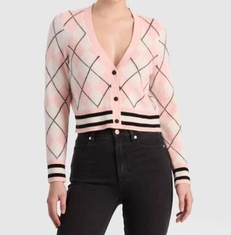 Alice & Olivia Grace Argyle Cardigan In English Rose/multi Selected