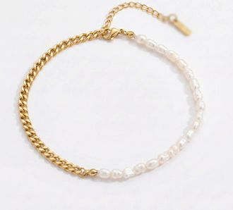 Pompeii3 Eden 5mm Freshwater Pearl Anklet 18k Gold Plated 9 with 1.5 Extender