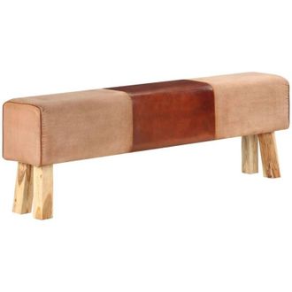 vidaXL Banco Potro Gimnasio Cuero Y Madera Acacia Maciza Marr&oacute;n 160 Cm Vidaxl