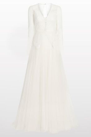 Jenny Packham Silk Crush Lace Long-sleeve Bridal Dress in Ivory at Nordstrom, Size 10 Uk