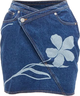 DAVID KOMA 2022 blue organic cotton floral silver logo button skirt UK6 XS