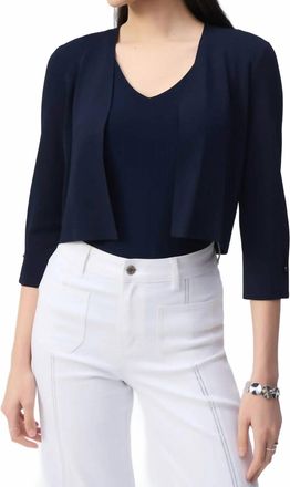 Joseph Ribkoff Pearl Accent 3/4 Sleeve Cropped Cover-Up In Midnight Blue