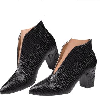 Generic Black Knee High Boots Womens Ankle Boots Patent Leather Split Pattern Slip-On Pointed Toe Retro Low Kitten Heel Breathable Lightweight with for Women 