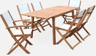 Sweeek Mesa De Jard&iacute;n De Madera Extensible, 6 Sillas