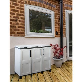 Dmora Dmora Armario De Basura Para Exteriores O Internos, Puerta M&oacute;vil 3 Bolsas De 3 Puertas, 100% Made In Italy, 102x37h90 Cm, Color Gris Claro, Con Embala