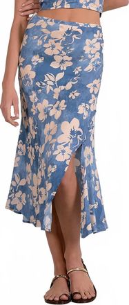 Elan Side Slit Midi Skirt In Blue