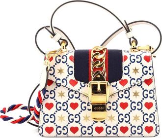 Gucci Sylvie Top Handle Bag Limited Edition Valentines GG Printed Leather Mini satchel - Bianco