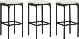 vidaXL Vidaxl - Taburetes De Cocina Con Cojines 3 Uds Rat&aacute;n Sint&eacute;tico Negro