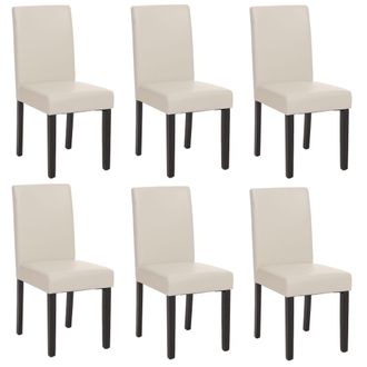 Hhg Hhg - Set 6x Sedie Littau Ecopelle Soggiorno Cucina Sala Da Pranzo 56x43x90cm Bianco Piedi Scuri