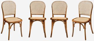 Sweeek Sillas De Madera Y Rat&aacute;n Vintage, Set De 4