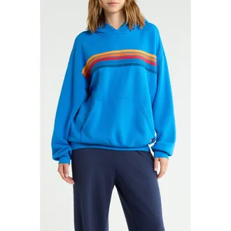 Aviator Nation 5 Stripe Hoodie in Ocean at Nordstrom, Size Xx-Large