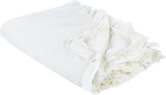 Beliani Copriletto con balza decorativo in cotone 220 x 240 cm Bianco Hatton