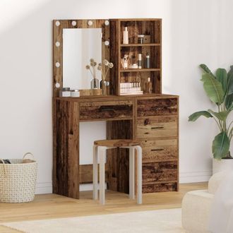Berkfield Home 2 Piece Dressing Table Set with LED Old Wood Engineered Wood in Brown
