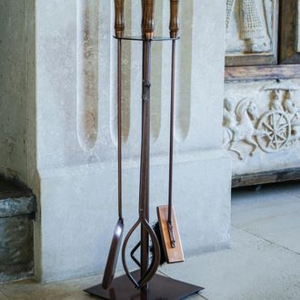 Ivyline Antique Copper Fireside Companion Set H74cm W20.5cm | Premium quality | Matching Log Storage Available