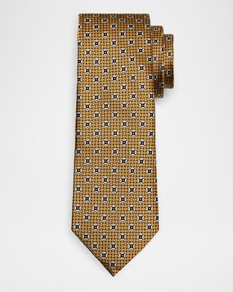 Ermenegildo Zegna Mens Woven Medallion Silk Tie