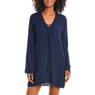 La Blanca V-Neck Cover-Up Tunic Dress in Indigo at Nordstrom Rack, Size Large