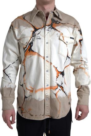 Dolce & Gabbana Multicolor Cotton Collared Denim Mens Shirt