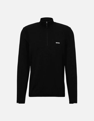 HUGO BOSS Mens Ever-X Quarter Zip Knitted Black Sweatshirt - Size: 42