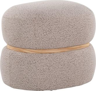Cinch Contemporary Pouf Ottoman in Beige Fabric and Natural Wood