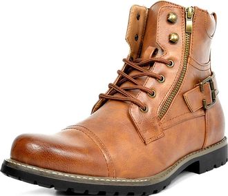 Generic Brown,8 UK, Boots for Men Casual Boots with Zipper Motorcycle Combat Ankle Dress Boots Mens