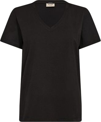 Mos Mosh Zwarte V-hals Basic Tee - Dames - T-shirts - Zwart - S - Tops
