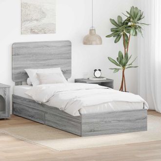 vidaXL vidaXL Letto con Contenitore con testiera Grigio Sonoma 90 x 200 cm