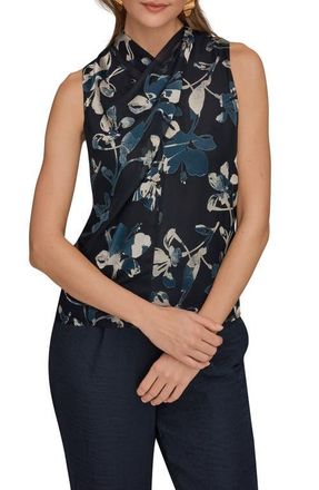 DKNY Floral Burnout Twist Neck Top in Nightfall Multi at Nordstrom, Size X-Large
