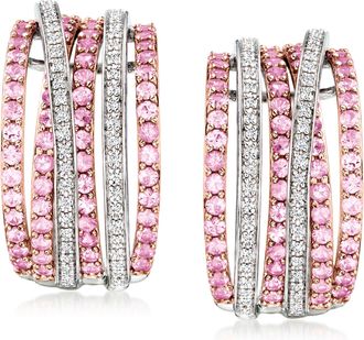 Ross-Simons Pink Sapphire and. Diamond Highway Earrings in 2-Tone Sterlng Silver