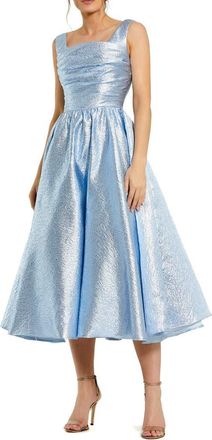 Mac Duggal Shimmering Square Neck Sleeveless A-Line Midi Dress in Ice Blue at Nordstrom, Size 12