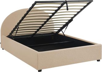 Sweeek Cama con somier abatible y cabecero 140cm, acabado en borreguito, nude