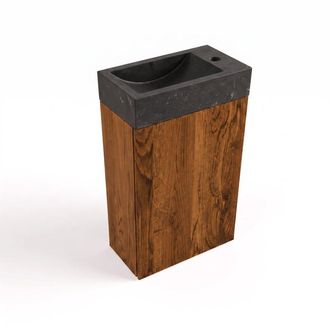 Saniclass Holz Pure Toiletmeubelset - 40x60.5cm - 1 deur - fontein natuursteen donker - kraangat rechts - walnut pure