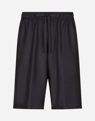 Dolce & Gabbana Embroidered Silk Jogging Shorts - Man Pants And Shorts Blue 46