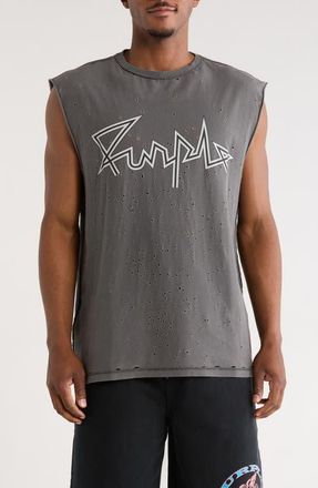 Purple Textured Sleeveless Cotton Graphic T-Shirt in Grey at Nordstrom, Size Xx-Large